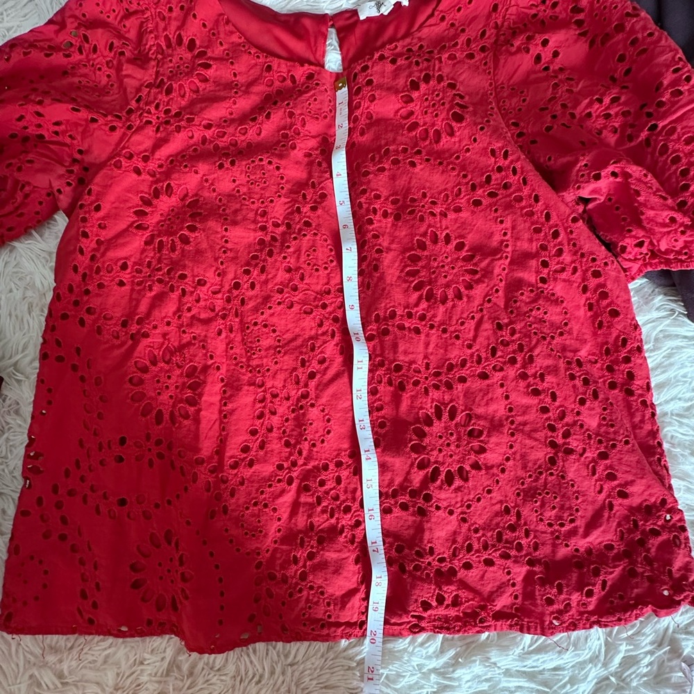Elegant Eyelet Women's Blouse in Vibrant Red - Picture 7 of 8